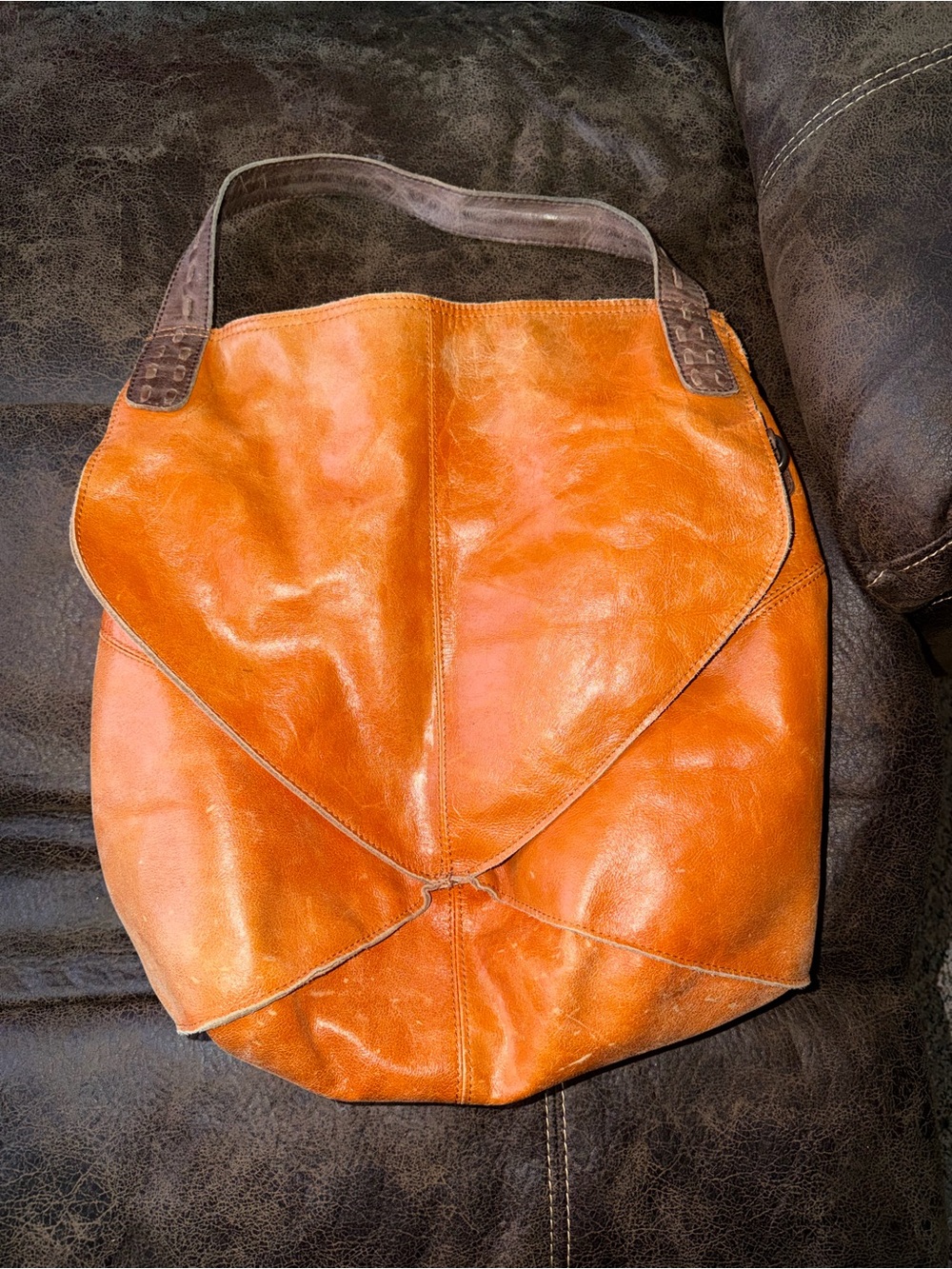 Faux Leather Hobo Shoulder Tote Bag in cognac brown / burnt orange  - Unbranded